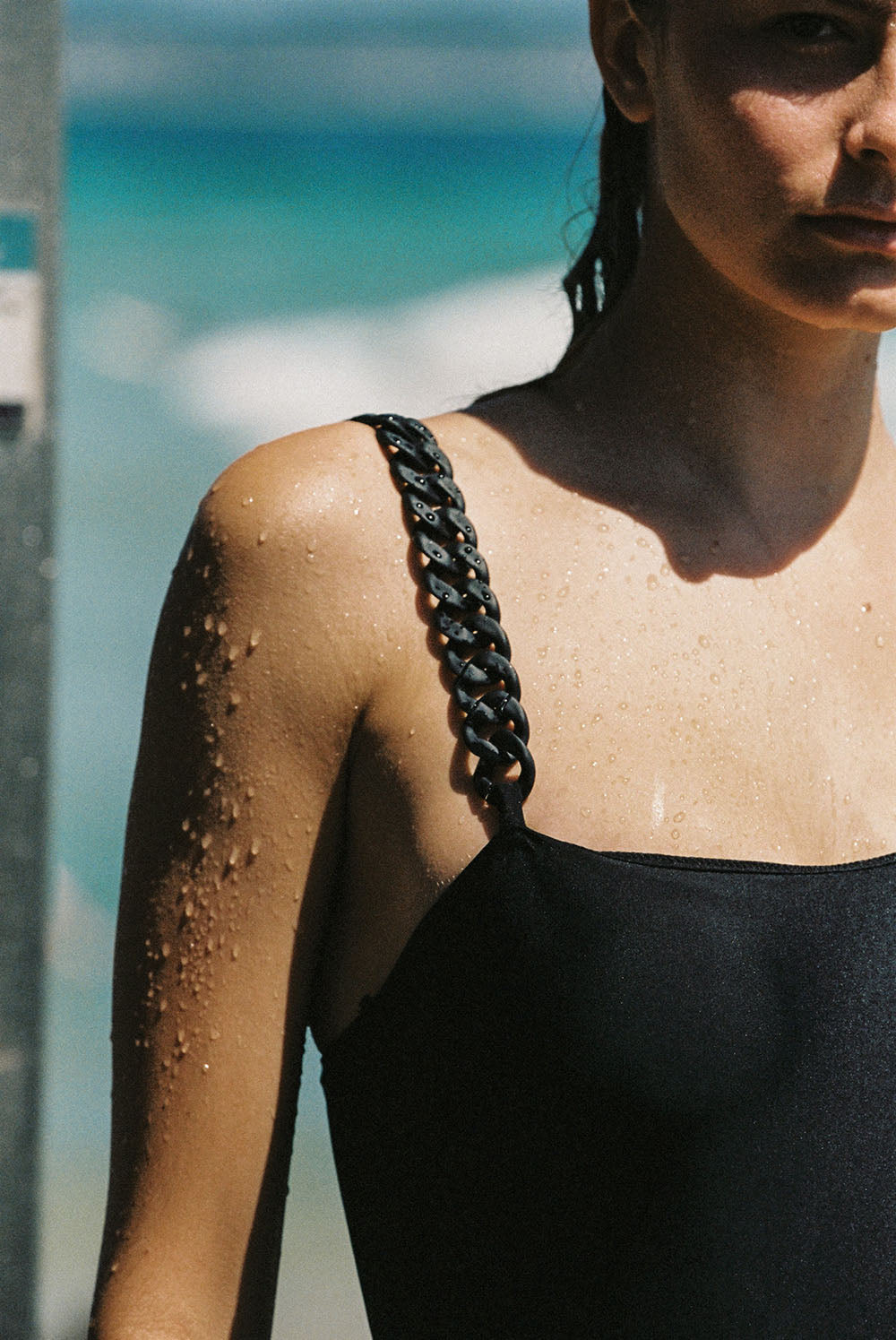 Black Chain Strap One Piece Swimsuit